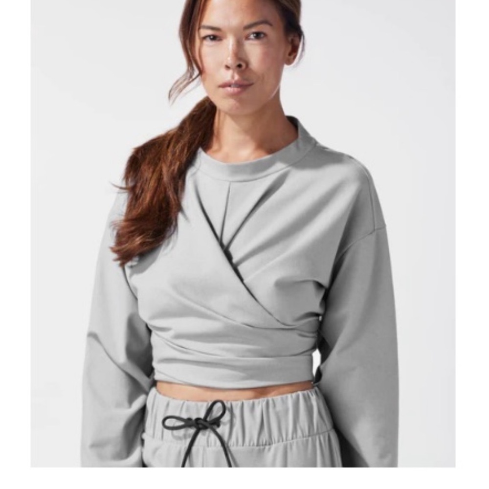 MICHI Mysa Gray Open Back Wrap Sweatshirt Top with Long Sleeves XS